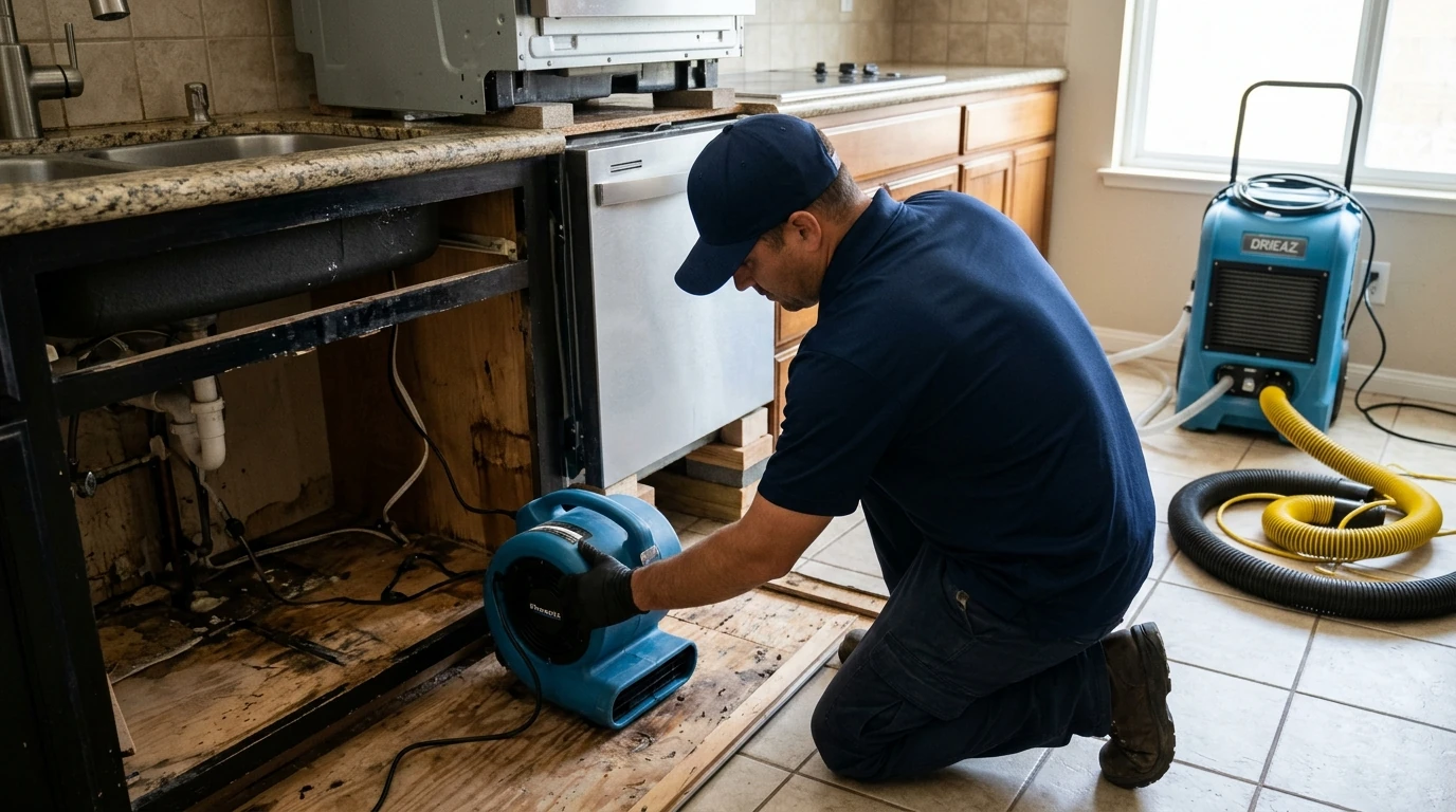What Happens When You Call a Restoration Company for a Dishwasher Leak: who to call for dishwasher leak water damage in San Marcos